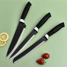 Professional Kitchen Knife Set Stainless Steel 6-Piece Non-Stick, Sharp Blades And An Angular Design With Ergonomic Handle - Black - View 5
