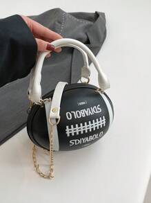 1 pieza Bolso de bolos mini con cierre delantero con patrón de letra de PU, adecuado para uso diario de mujeres