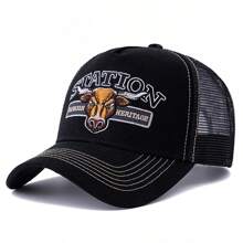 JZML 1pc Men's Letter & Bull Embroidered Trucker Hat