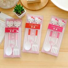 Sanrio 2 stuks/set Sanrio-serie Cartoon draagbare bestekset, inclusief vork en lepel in schattige KT-kat, Kuromi, My Melody-ontwerpen
