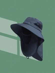 1 pieza Gorro protector de color liso de poliéster desmontable para cara y cuello, sombrero de cubo de verano con ala ancha para hombres