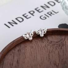 1对银跨境天使翅膀耳环女奢华矩形镶钻简约欧美风银耳环 - 銀色 - 查看 8