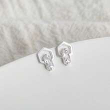 1 Pair Simple Hexagon Silver Earrings With Cubic Zirconia, Elegant Geometric Earrings For Daily Wear, Suitable For Women - Silver - View 4