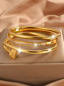 Camhanno 3 Pieces Of Light Luxury And Elegant, Atmospheric Fashion Stainless Steel Versatile Rotating, Single-Row Diamond, Love/Flower Embossed Bracelet Is Suitable For Daily Wear, Holiday Girlfriend