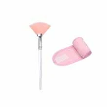 Facial Headband Face Mask Brush Set, Adjustable Towel Wrap, Soft Fan-Shaped Masks Brush, Non-Fragrance Polyester Brush Handle, Suitable For Normal Skin, ABS Plastic Handle Women Beauty Tool