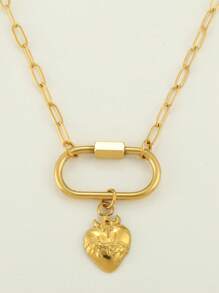 1pc Luxury Gold Stainless Steel Heart Pendant Necklace, Elegant Design Suitable For Daily Wear, Gift For Mother's Day