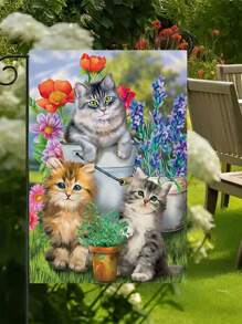 1pc Cute & Lively Cat Series Garden Flag, Decoration For Yard, Patio, Outdoor, Spring/Summer
