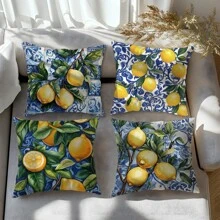 4pcs Lemon Print Throw Pillow Covers, Soft Peach Velvet Material, Single-Sided Printing, 45*45cm - Style a - View 8