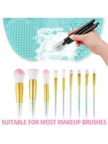 1/2 szt. Silikonowa mata do czyszczenia pędzli do makijażu, podkładka do czyszczenia pędzli do makijażu z przyssawką, podkładka do czyszczenia makijażu, przenośne narzędzie do czyszczenia pędzli do makijażu, silikonowa podkładka do czyszczenia pędzli do makijażu w kształcie jabłka, gąbka do makijażu, puderniczka, odpowiednia do podróży, domu, szkoły, akademika dla dziewcząt, wakacji, imprezy