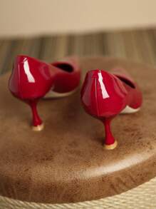 Xin Jing Shoes Nuevos tacones altos versátiles y de moda casual, adecuados para el trabajo, la boda y las citas - Rojo - Ver 8