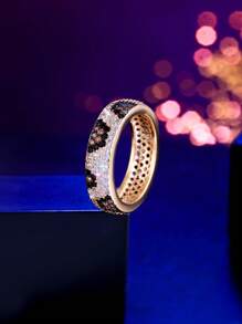 1 szt. Atrakcyjny, unikalny wzór lamparta i węża, mikro-brukowany cyrkonia sześcienna, okrągły pierścień dla kobiet, zaręczyny, konkurs piękności, ślub, akcesoria do biżuterii imprezowej - Złoto - Zobacz 2