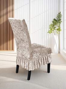 1pc/4pcs Gold Velvet Ruffled Chair Covers, Solid Color High Stretch Dustproof Anti-Cat Scratch Universal Chair Slipcovers, Suitable For Dining Room, Living Room, Hotel,Fall Decor,Autumn Decor,Room Decor