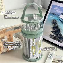 Estuche para lápices de PVC, organizador de escritorio transparente y resistente al agua, de gran capacidad, con ventana de malla y diseño de doble cremallera, para estudiantes y suministros de oficina