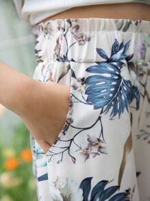 Calça reta confortável com estampa digital para meninas, Verão