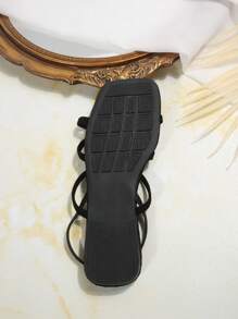 Fashionable & Versatile French Breeze Sandals, Korean Style Delicate Strap Graceful Flat Slippers, Suitable For Summer Outdoor Wear - Black - View 8