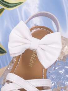 夏季蝴蝶结公主鞋，时尚百搭交叉编织平底凉鞋，柔软鞋底，舒适魔术贴休闲鞋 - 白色 - 查看 7