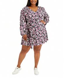 Bar III Vestido de talla grande con estampado floral de moda - Negro - Ver 2