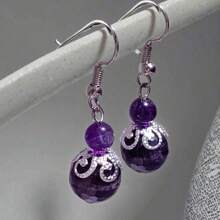 Zhenwei xina 1 Pair Of Summer Limited Edition Women's Natural Amethyst Purple Allure Faceted & Smooth Dangle Earrings - Perfect For Moms And Best Friends, Ideal Party Gift