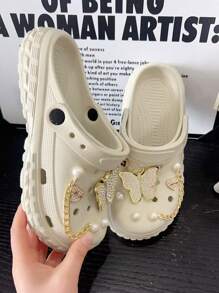 Women's Butterfly Rhinestone Slip-On Sandals, Lightweight & Anti-Slip, Suitable For Beach, Outdoor, Comfortable And Durable - Khaki - View 3