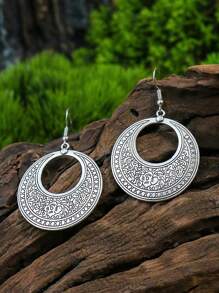 1 Paar Retro-Stil kreisförmige Totem-Anhänger Ohrringe, antik-silberne Ohrringe, antik-bronze Ohrringe, geeignet für den täglichen Gebrauch von Frauen
