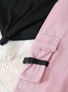 2 Peças Conjunto: Calça Cargo da Moda + Camiseta com Estampa da Letra Los Angeles, Conjunto de Verão para Meninas Adolescentes