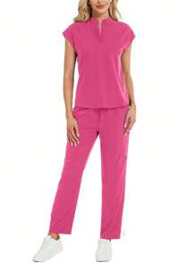 2 pièces/Set Ensemble de tenue professionnelle avec Top à encolure encochée et pantalon, Tenue de soins de santé