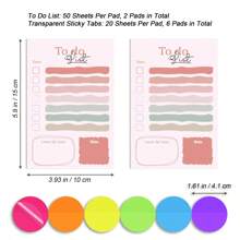 50 Sheets To Do List Stickers, 1 Pad Cute To Do List Sticky Notes Multicolor Color Self-Adhesive Memo Pads For Home, Office & School Supplies Back To School