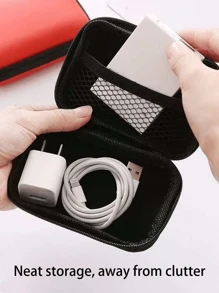 Customized Name Black Storage Bag, Digital Storage Bag With White Flowers And Customized Art Words, Hard Shell Power/Mouse Storage Bag, Portable Protective Case For Travel Digital Camera, Bluetooth Earphone Storage Bag, Multifunctional Mobile Data Cable Charger Storage Box, Usb Flash Drive, Usb Shielded Earphone Protection Bag Valentines Purses And Bags Girl