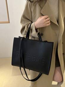 Bolso de mano grande con capacidad de moda con estampado de letras. Bolso de mano de unicolor y simple. Bolso bandolera casual para mujer. Bolso de hombro y bolso para mujer de negocios casuales, perfecto para la oficina, los negocios y el trabajo.