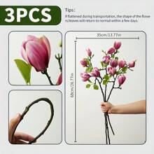 3PCS, Modern Faux Magnolia - Soft Touch Fake Flower Decorations For Weddings, Valentines, Home And Holiday Decorations - Elegant DIY Table Centerpieces Gifts Birthday Graduation