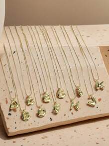 1pc Gold-Plated Bubble Letter Necklace, Personalized Jewelry Gift For Women & Girls - Gold - View 2