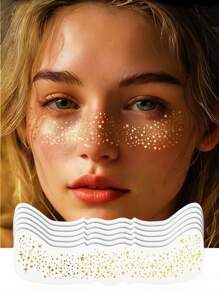 6 Sheets Gold Freckles Temporary Face Tattoos, Glitter Freckles, Sparkle Freckles, Waterproof Gold Face Makeup Freckle Tattoo, Holiday Party For Women Girls