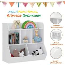 Toy Storage Organizer With Bookcase, Kid's Multi Shelf Cubby For Books,Toys, Storage Organizer For Boys,Girls Play Room/Bedroom-White