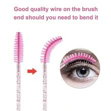 100 Pcs Disposable Mascara Wands, Crystal Eyebrow Spoolies Brush For Eyelash Extensions, Pink Lash Brushes With Container