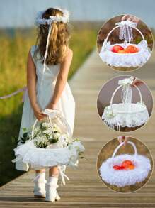 1 pieza Canasta grande para niña de las flores para bodas, canasta de boda de hadas, canasta de pétalos de marfil, confeti, dulces, suministros para fiestas, canasta de frutas, decoración del hogar, regalos, decoraciones de cumpleaños, decoraciones de fiesta, decoraciones de despedida de soltera, verano, playa, regreso a la escuela, suministros escolares, decoración de habitación