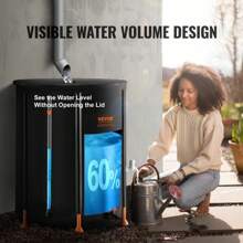 VEVOR Collapsible Rain Barrel - Upgrated Visible Water Level, 53/66/100 Gal Portable Rain Water Collection Barrel, PVC Rainwater Collection System With Spigots And Overflow Kit, Water Barrel For Garden Water Catcher Bucket - Upgrated Visible Water Level - 53 GAL - View 4