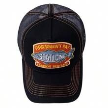 JZML 1pc Men's Letter & Big Fish Embroidered Trucker Hat