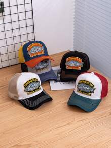 JZML 1pc Men's Letter & Big Fish Embroidered Trucker Hat