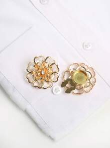 2pcs/Set Cute Flower Button Cover 3-Layer Lotus Flower Cufflinks Cover For Shirt Button Clip Clothing Decoration Cuff Links No Sewing Button Suit Dress Accessories Gift