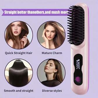 便携式无线直发梳，4 种温度设置，负离子技术，USB 充电，轻巧方便，适合旅行和居家使用，完美的礼物