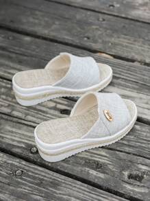 Girls' Casual Solid Color Open Toe Sandals, Thick Sole Rope Platform Wedge Slippers, Suitable For Summer Indoor And Outdoor Wear (Run Small)