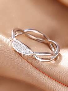 1pc Fashionable Personalized Criss-Cross Zirconia Decorated Ring Suitable For Women's Daily Wear - Silver - View 3
