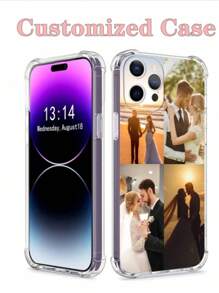 1pc Custom Shock-Resistant Transparent Phone Case With 4pcs Wedding Photo Collage Design Compatible With Samsung S23 Ultra/A14 Or Compatible With IPhone 12/13 Wedding