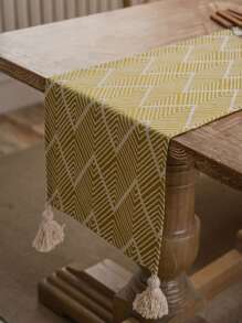 1 pièce Chemin de table style campagne avec franges, convient pour la décoration de table à la maison, en fête, à l'hôtel ou au restaurant