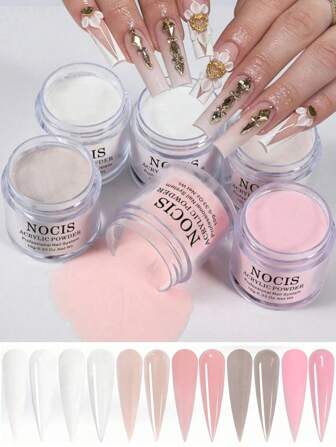 6-pack akrylpulverset, nakenrosa vit färg högglansigt akrylpulverset, nagel DIY-konstdesign, 6 färger akrylnagelkonst 3D-nagelskulptur fransk nagelförlängning och nagelcarving, professionellt polymer 3D akrylnagelkonstkit, present till kvinnor och flickor, långvariga och lättapplicerade akrylpress-on-naglar