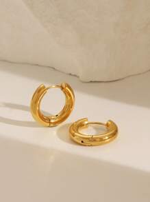 1 Pair Minimalist Stainless Steel Simple 18K Gold Hoop Earrings For Women, Everyday Decoration
