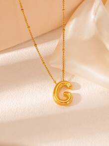 1 pièce Collier pendentif à lettre initiale de ballon à bulles en acier inoxydable plaqué or épais pour femmes et hommes, bijoux de mode personnalisés