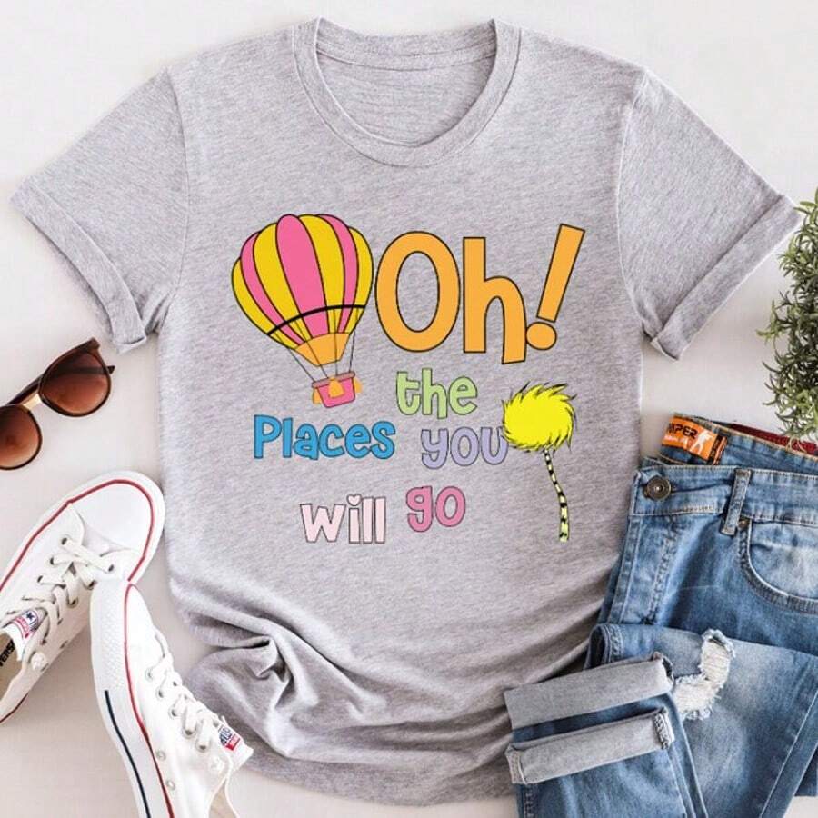Cute Shirt Seuss Day Shirt, Cat In The Hat Shirt, 100 Dagen School Shirt, Leraarleven, Lezing Vrienden Seuss Shirt, Funny Shirts Seuss-Shirt,Oversized Workout Shirts Short Sleeve, Round Neck - Grey - View 1