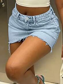 Falda vaquera lavada casual, simple y de moda para primavera y verano, estilo europeo y estadounidense Y2K, que estiliza y alarga - Lavado ligero - Ver 4