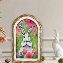 Arte de pared rústico vintage de conejo, pintura de conejo de Pascua y flores, pintura de conejo antigua, decoración de pared para oficina, dormitorio, pósteres de conejo de Pascua - Multicolor - Ver 5